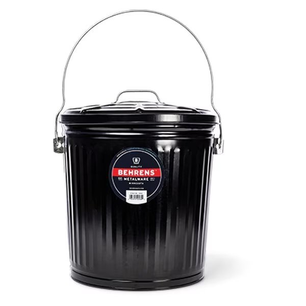 7.5 Gallon Ash Pail, Black Galvanized Steel, Behrens, Mfr#: B907PK